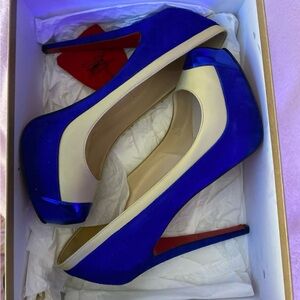 Christian Louboutin Royal Blue and Beige Heels